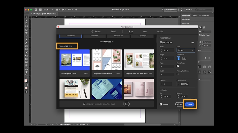 Adobe InDesign interface