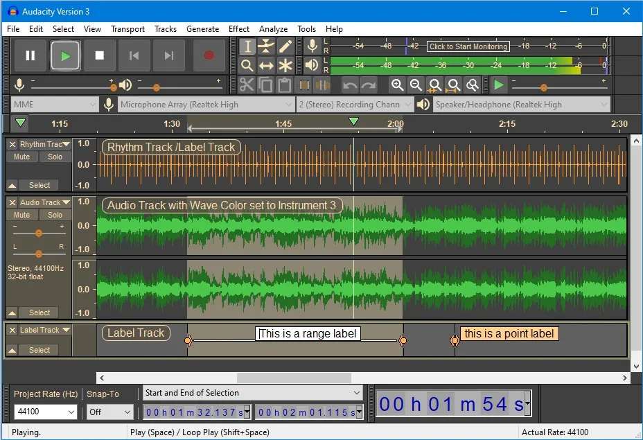 vista previa del editor de audio audacity